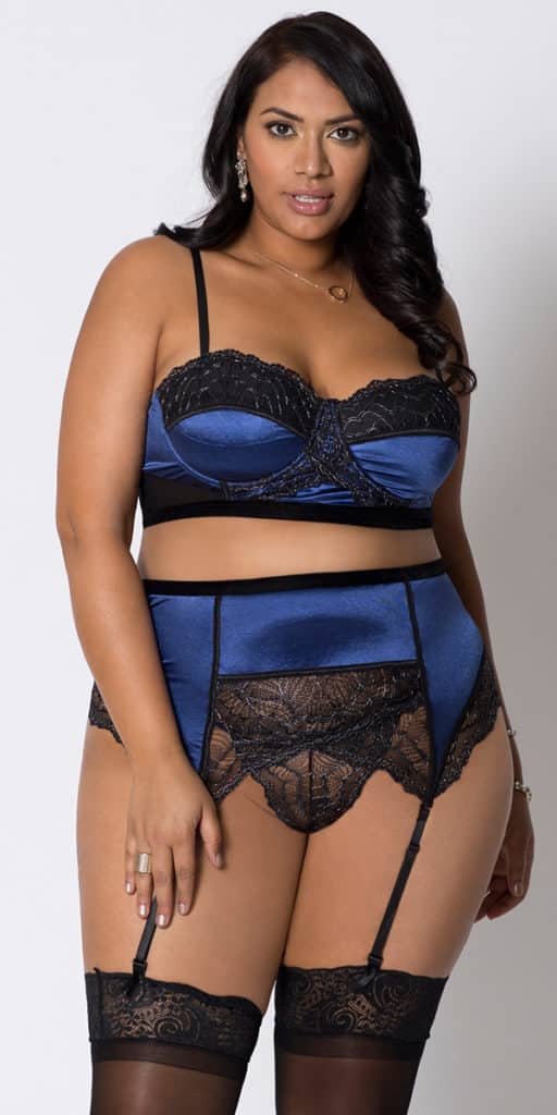 plus size satin lace bra with garter belt and g-string sexy women's lingerie curvy