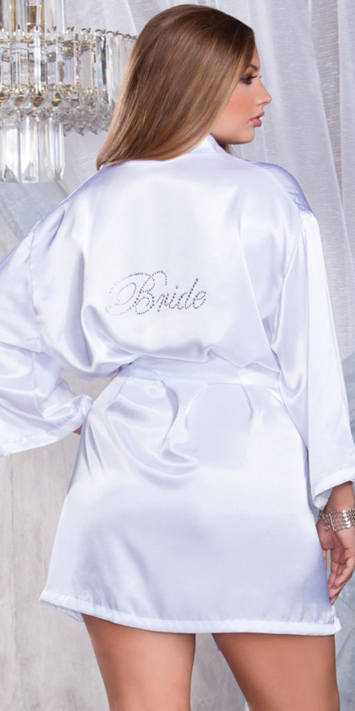 plus size white three-quarter sleeve robe with bride on back sexy women's lingerie