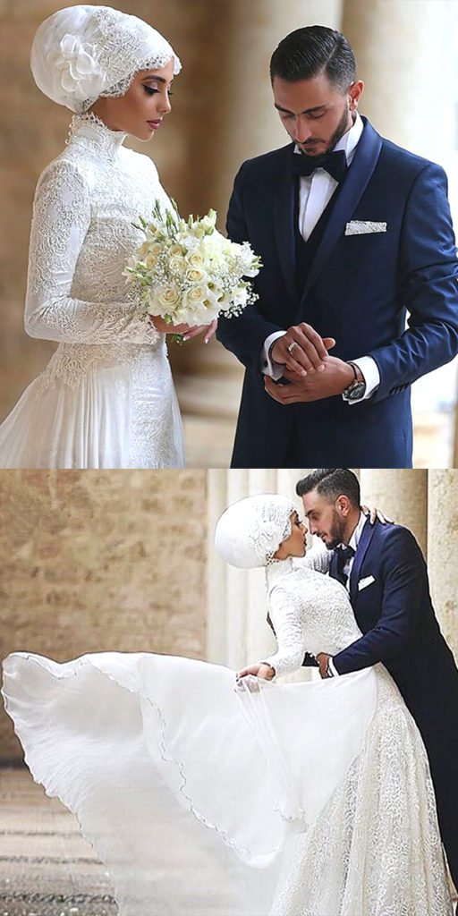 high neck muslim wedding dress sexy women's arabic bridal gown