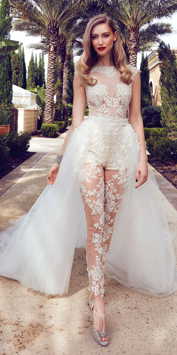 jumpsuit wedding dress with detachable train sexy women's bridal gowns