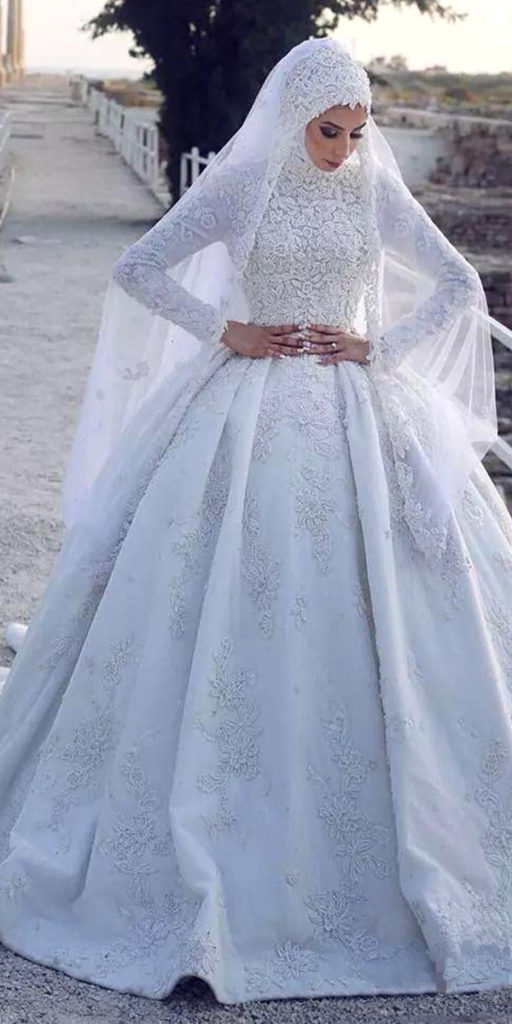 lace applique muslim ball gown wedding dress sexy women's bridal gowns arabic