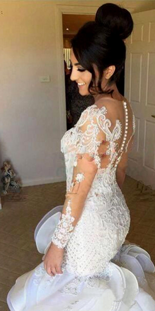 long sleeve organza mermaid wedding dress sexy women's bridal gowns