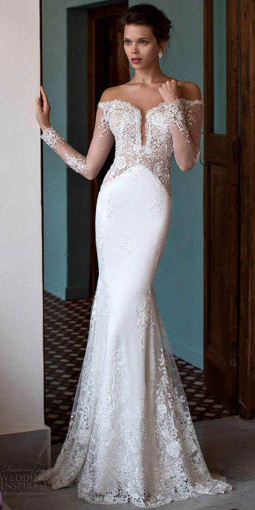 off the shoulder plunging v-neck wedding dress sexy women's bridal gowns
