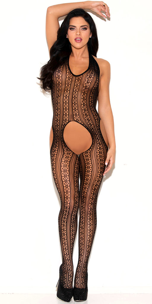black striped bodystocking with cut-outs sexy women's hosiery