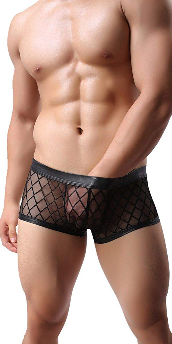 black mesh see-through trunks sexy men's underwear