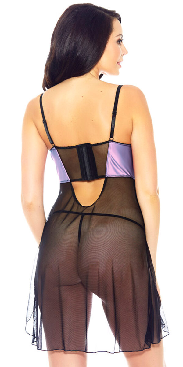 black and lilac chemise with-hi-low skirt and g-string sexy women's lingerie