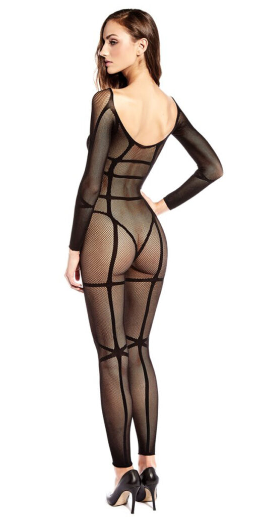 black full bodysuit with contrast lines sexy women's hosiery