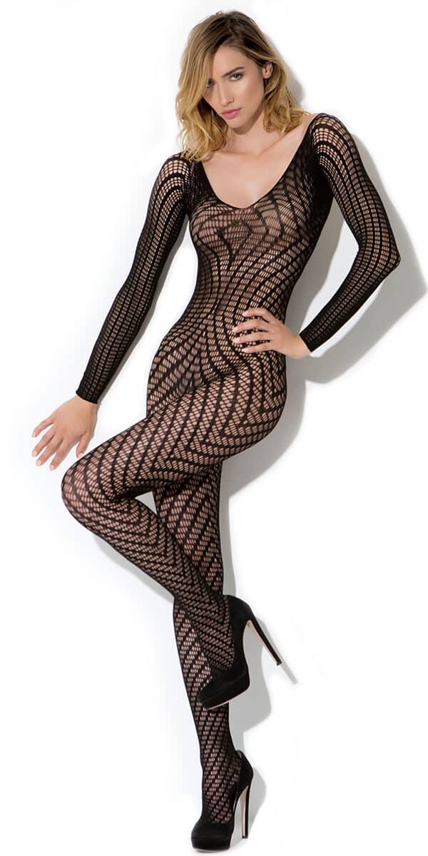 black geo pattern knit bodystocking sexy women's hosiery