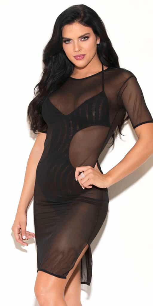 black mesh dress with side slit sexy women's clubwear