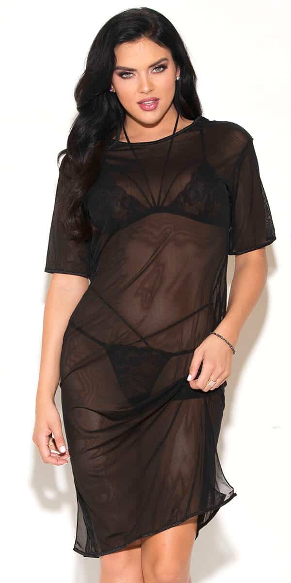 black mesh dress with side slit sexy women's clubwear