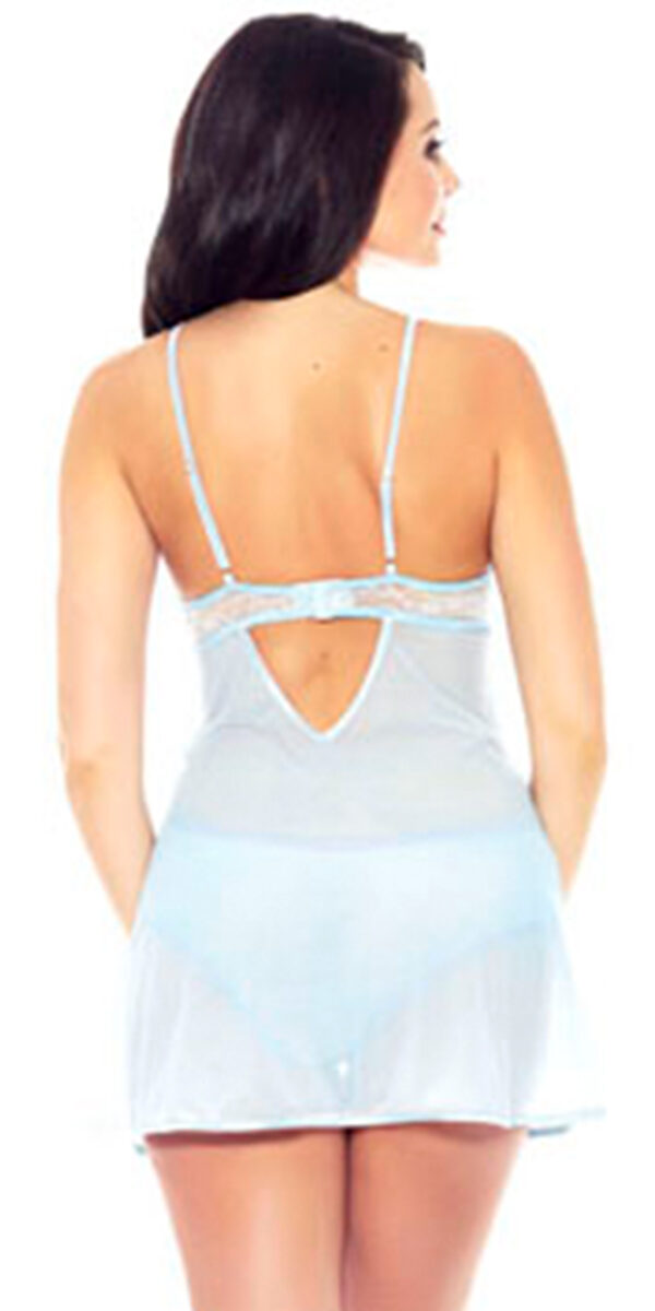 light blue lace mesh babydoll with panty sexy women's lingerie