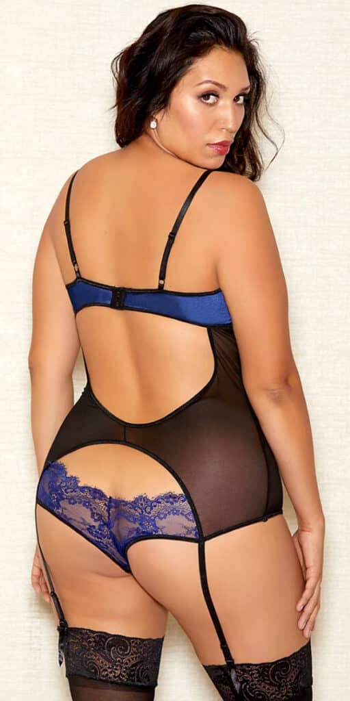plus size black and blue strappy eyelash lace teddy sexy women's lingerie curvy
