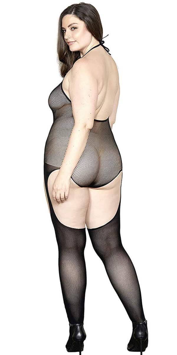 Plus Size Black Criss-Cross Lace Bodystocking | Women's Hosiery