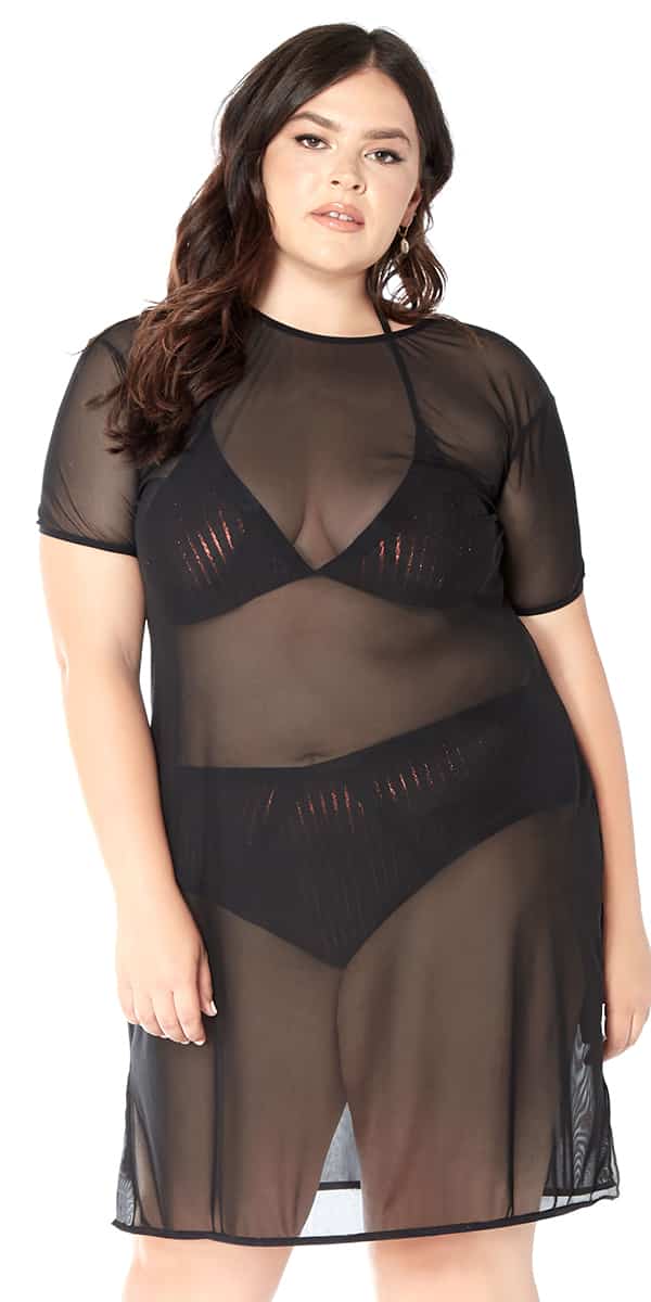 plus size black mesh dress with side slit sexy women's clubwear curvy