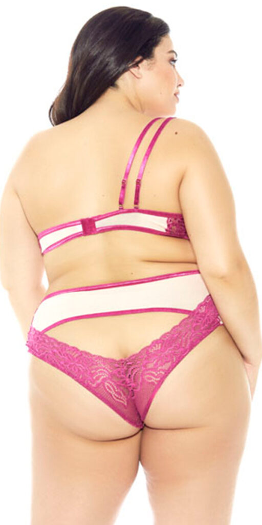 plus size hot pink and white asymmetrical bra and panty set sexy women's lingerie curvy