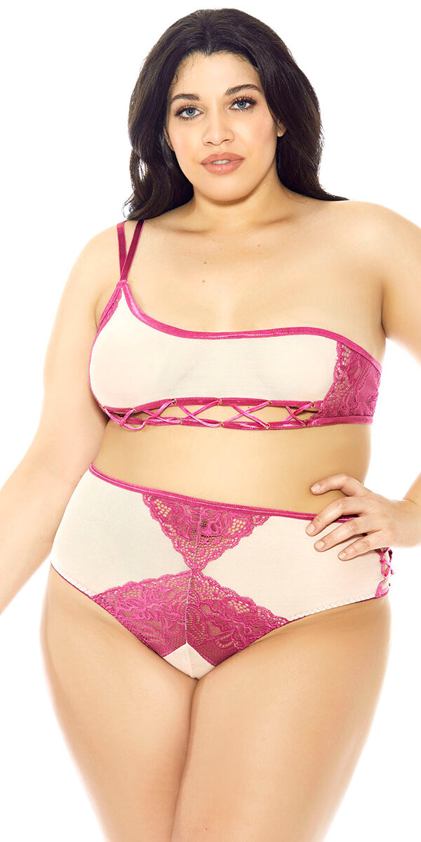 klo bestøve Flyve drage Plus Size Hot Pink and White Asymmetrical Bra and Panty Set | Intimates