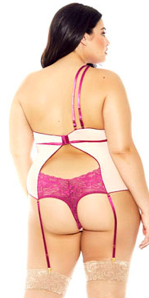 plus size hot pink and white asymmetrical teddy sexy women's lingerie curvy
