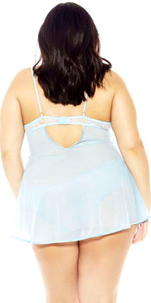 plus size light blue lace mesh babydoll with panty sexy women's lingerie curvy