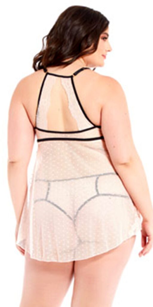 plus size white and black dot mesh lace babydoll sexy women's lingerie curvy
