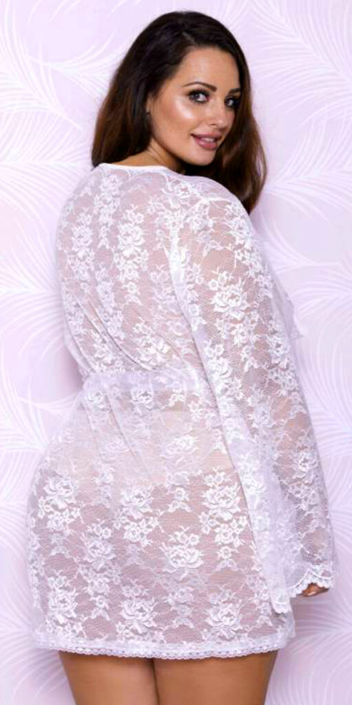 plus size white floral lace robe sexy women's loungewear curvy