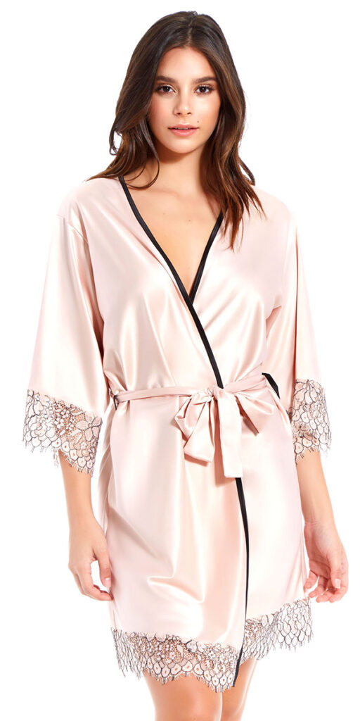 apricot satin and floral lace robe sexy women's loungewear