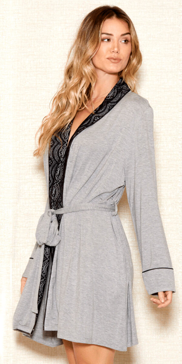 grey modal shawl lace robe sexy women's loungewear