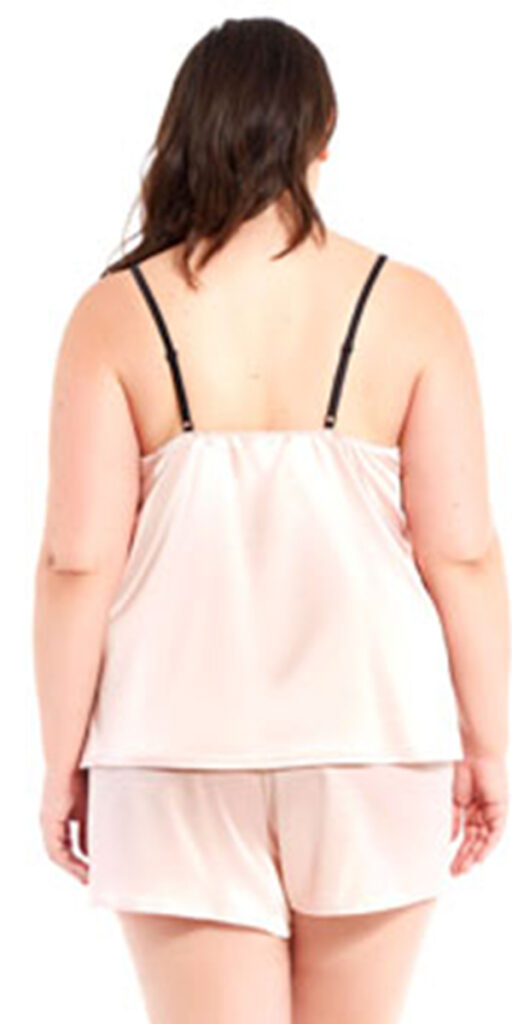 plus size apricot satin and floral lace camisole set sexy women's lingerie curvy