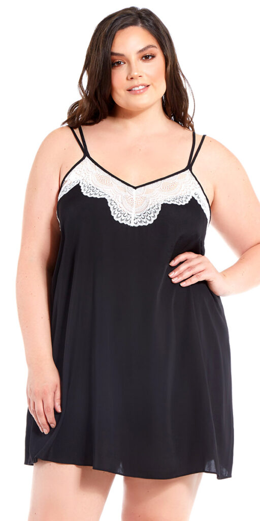 Plus Size Black and White Satin Lace Chemise | Sexy Womens Lingerie