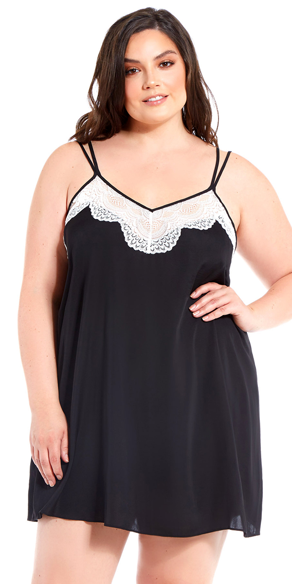 plus size black and white satin lace chemise sexy women's lingerie curvy