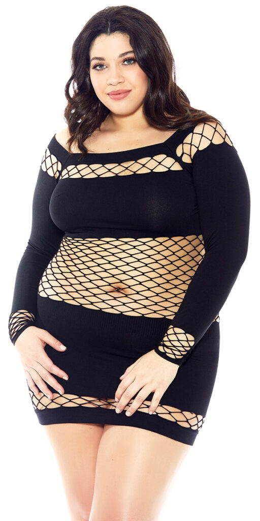 plus size black seamless fishnet chemise sexy women's lingerie curvy