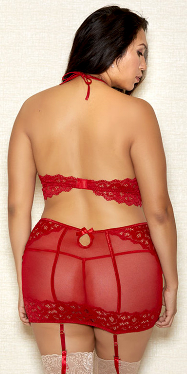 plus size halter bra garter skirt and panty set sexy curvy women's intimate