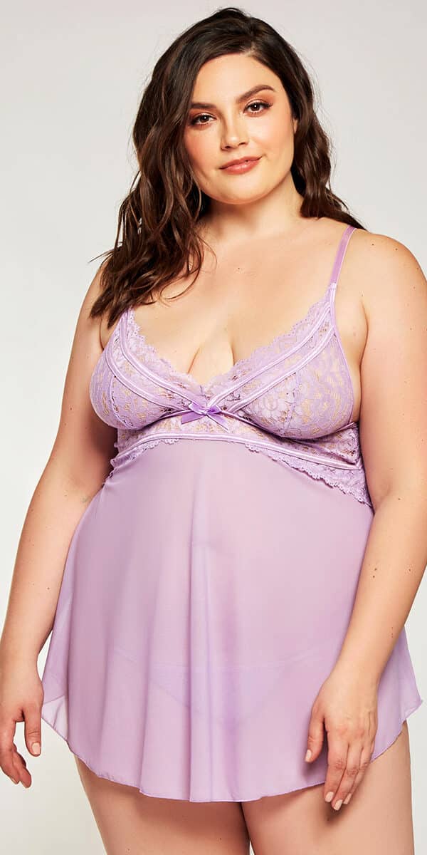 plus size lace mesh chemise with g-string sexy curvy women's lingerie
