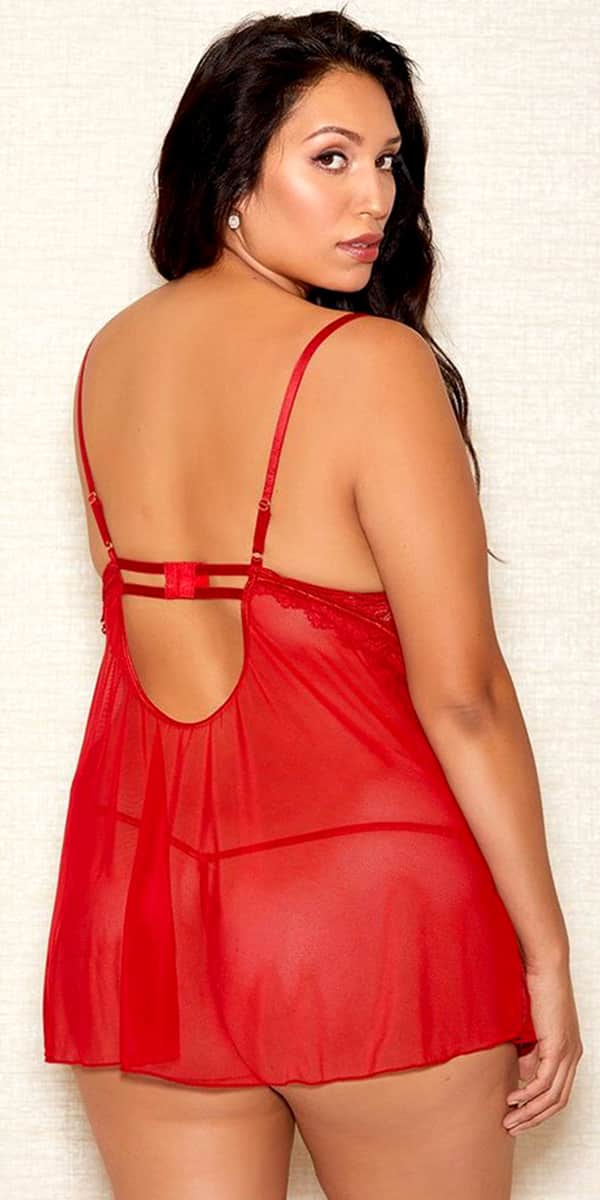 plus size lace mesh chemise with g-string sexy curvy women's lingerie
