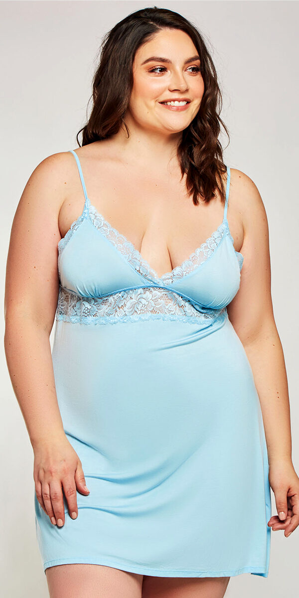 plus size light blue babydoll with lace trim sexy curvy women's lingerie