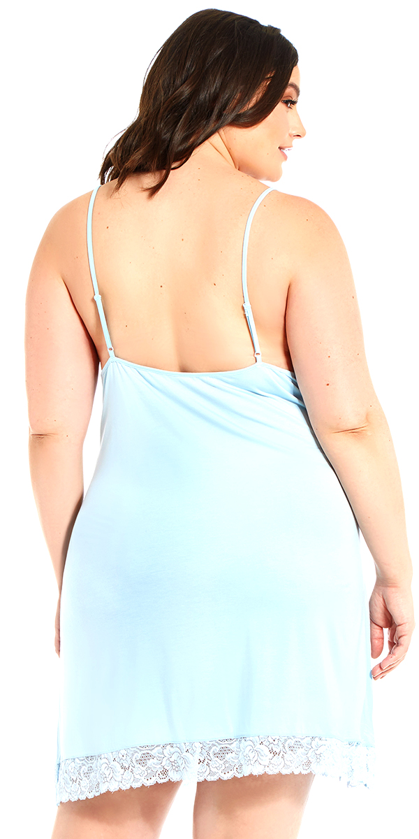 plus size light blue chemise with lace trim sexy curvy women's lingerie nightgown