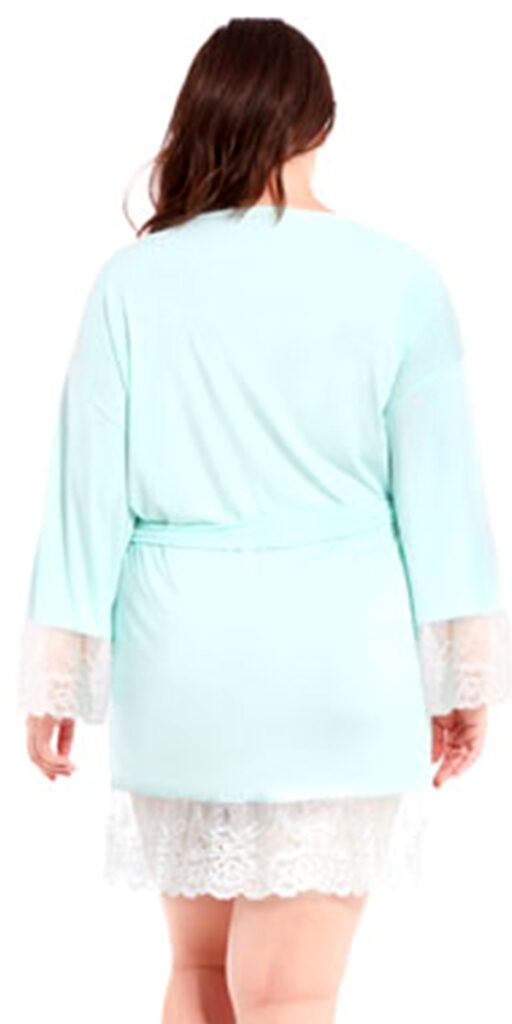 plus size mint robe with white lace trim sexy women's loungewear curvy