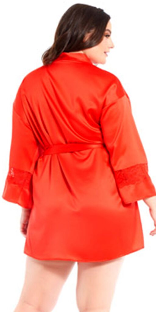 plus size red satin lace insert robe sexy women's loungewear curvy