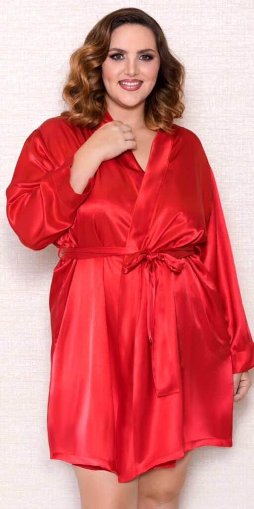plus size satin robe with long sleeves sexy women's loungewear curvy