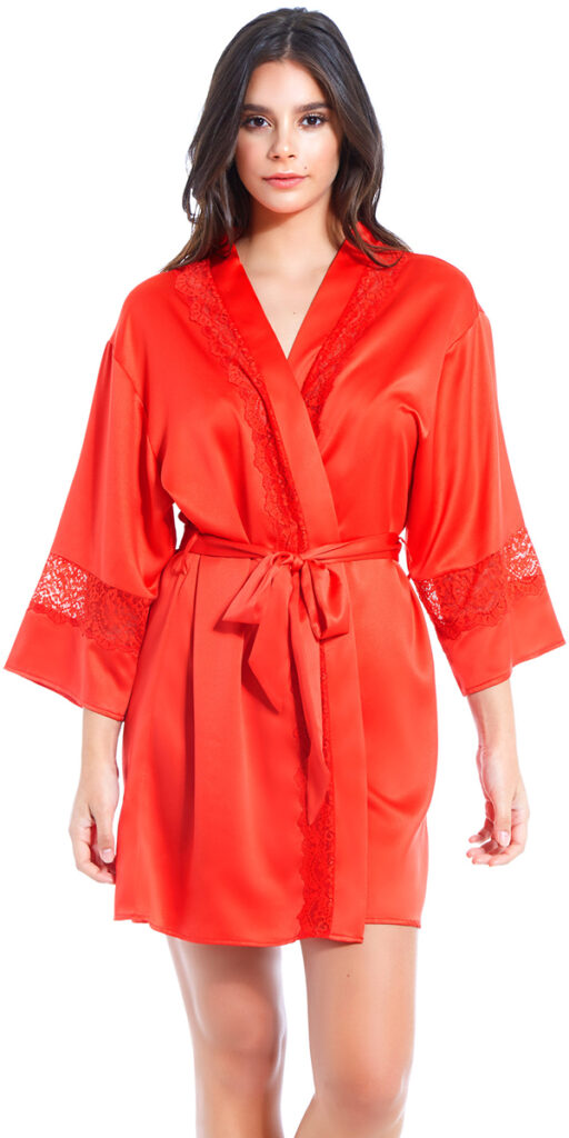 red satin lace insert robe sexy women's loungewear