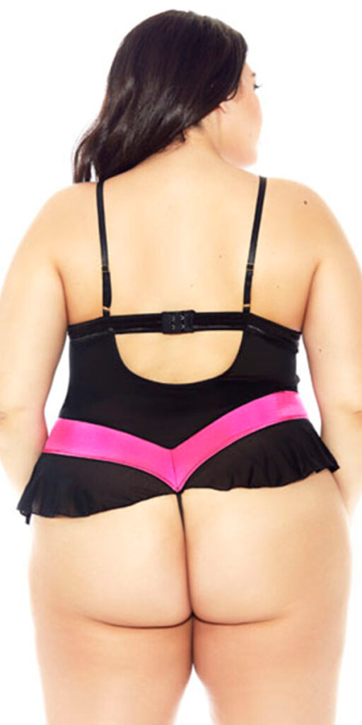 plus size hot pink and black mesh microfiber teddy sexy women's lingerie