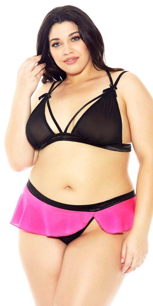 plus size hot pink and black mesh microfiber bra set sexy women's intimates curvy