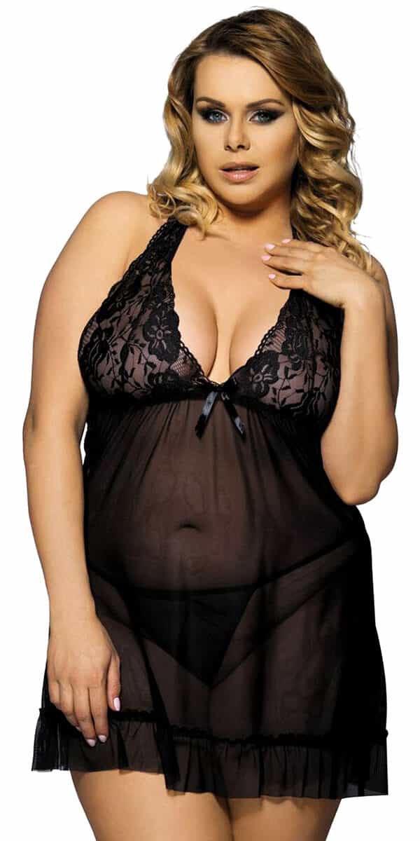 plus size halter babydoll with g-string sexy curvy women's lingerie