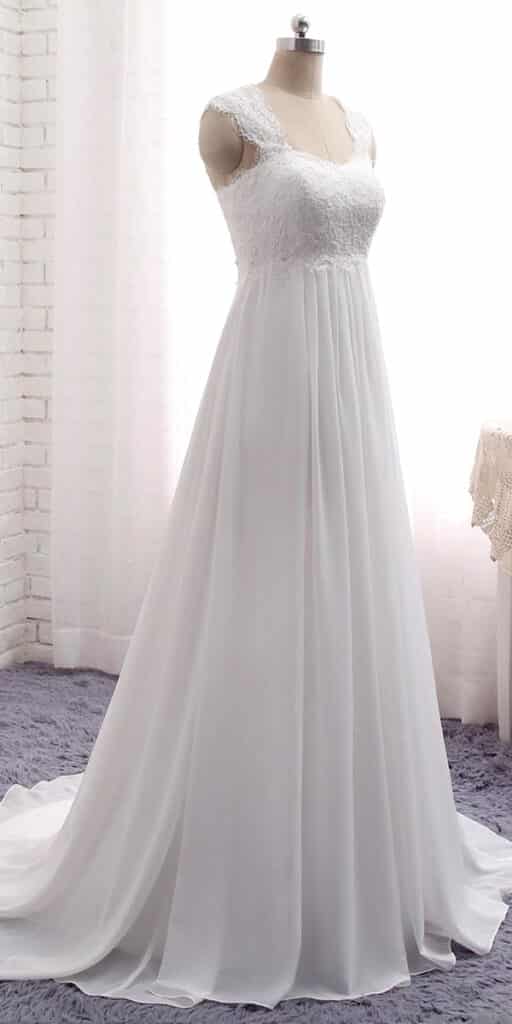 a-line chiffon lace long beach wedding dress sexy women's cheap bridal gown