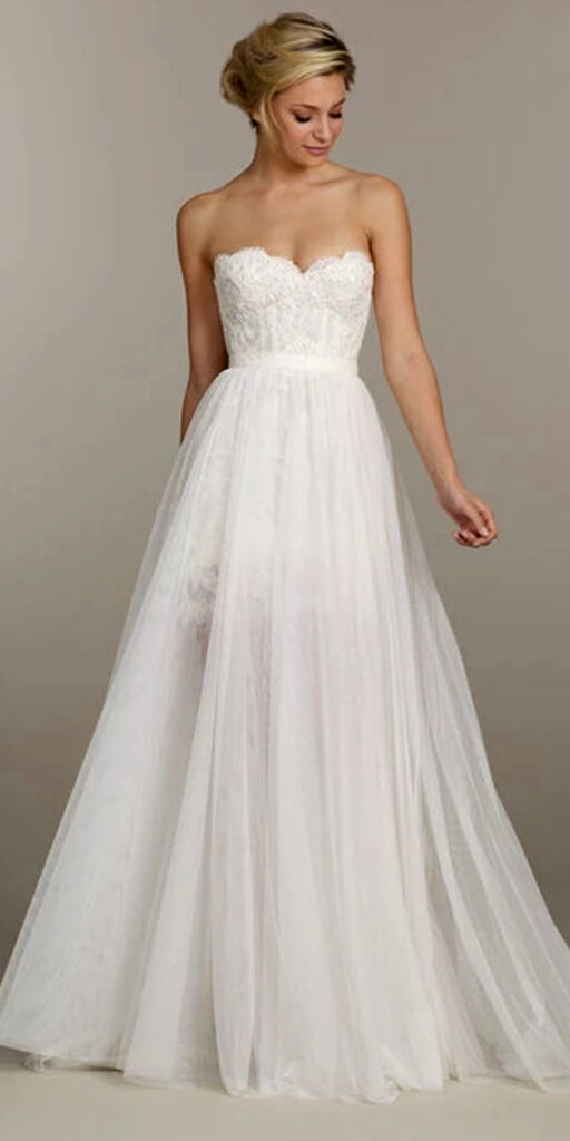 a-line lace chiffon wedding dress with detachable skirt sexy women's cheap bridal gown