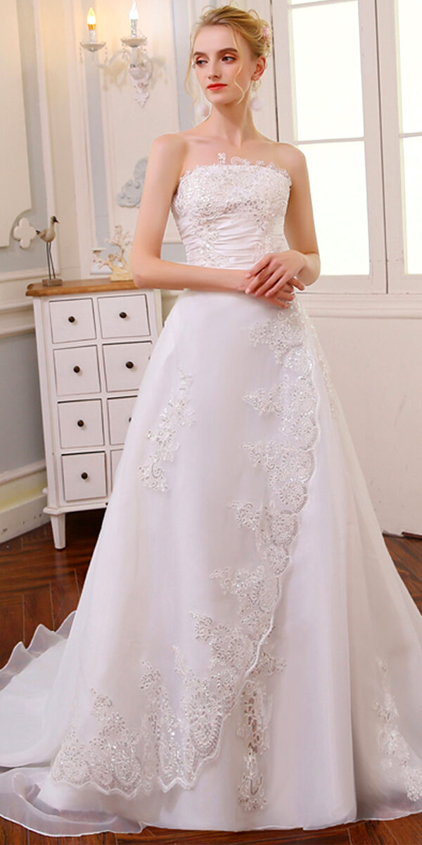 a-line organza lace vintage long wedding dress sexy women's cheap bridal gown