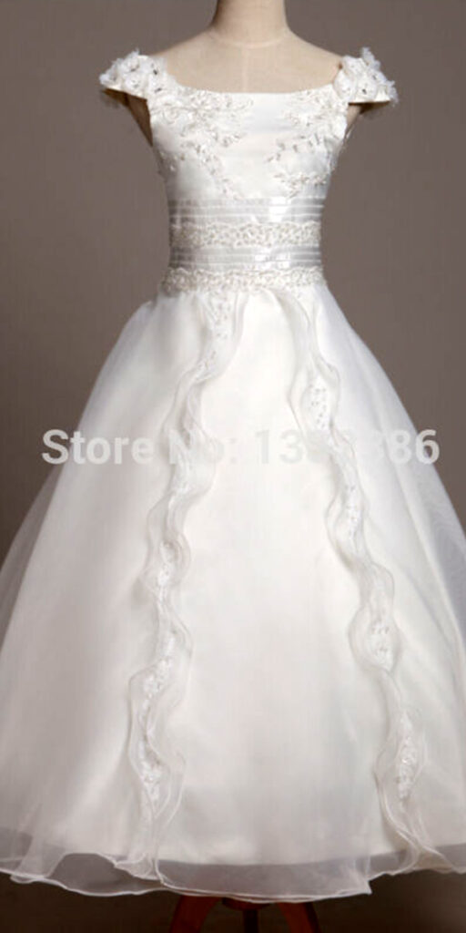 a-line organza long flower girl dress cheap kids bridal gown wedding