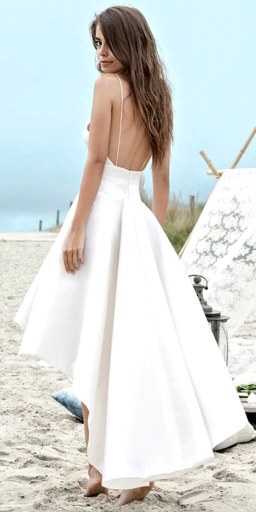a-line taffeta sleeveless high-low beach wedding dress sexy bridal gown