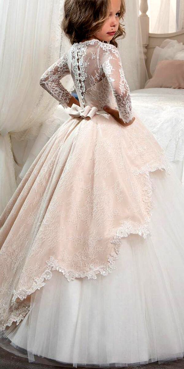 a-line tulle lace flower girl dress with detachable skirt sexy kids bridal wedding gown