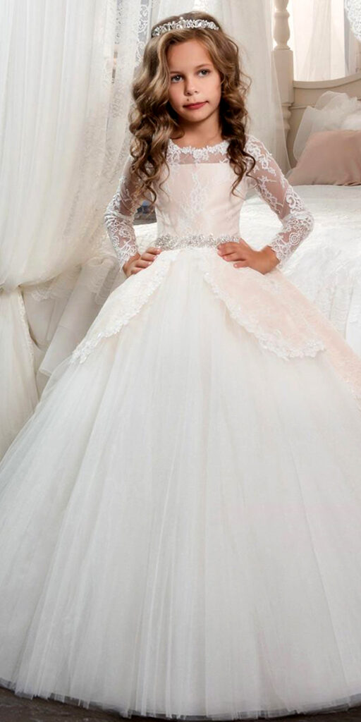 a-line tulle lace flower girl dress with detachable skirt sexy kids bridal wedding gown