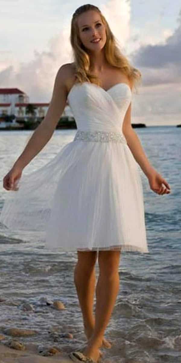 a-line tulle sleeveless knee-length beach wedding dress sexy women's bridal gown